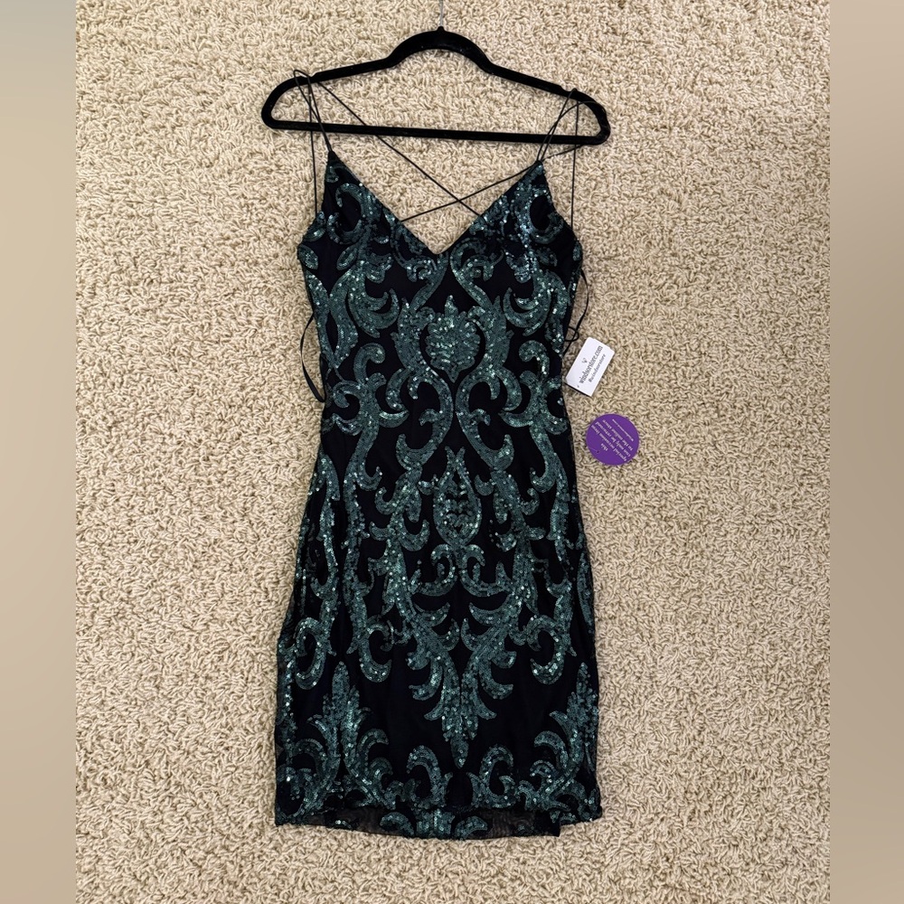 Windsor Black and Green Sequin Cocktail Dress